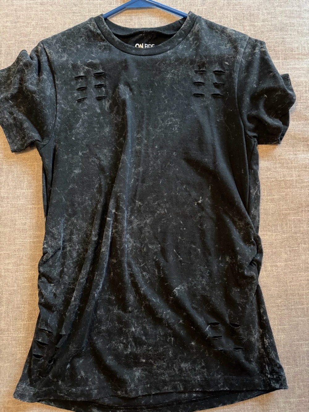 Distressed Black Tee with Cutout Detail